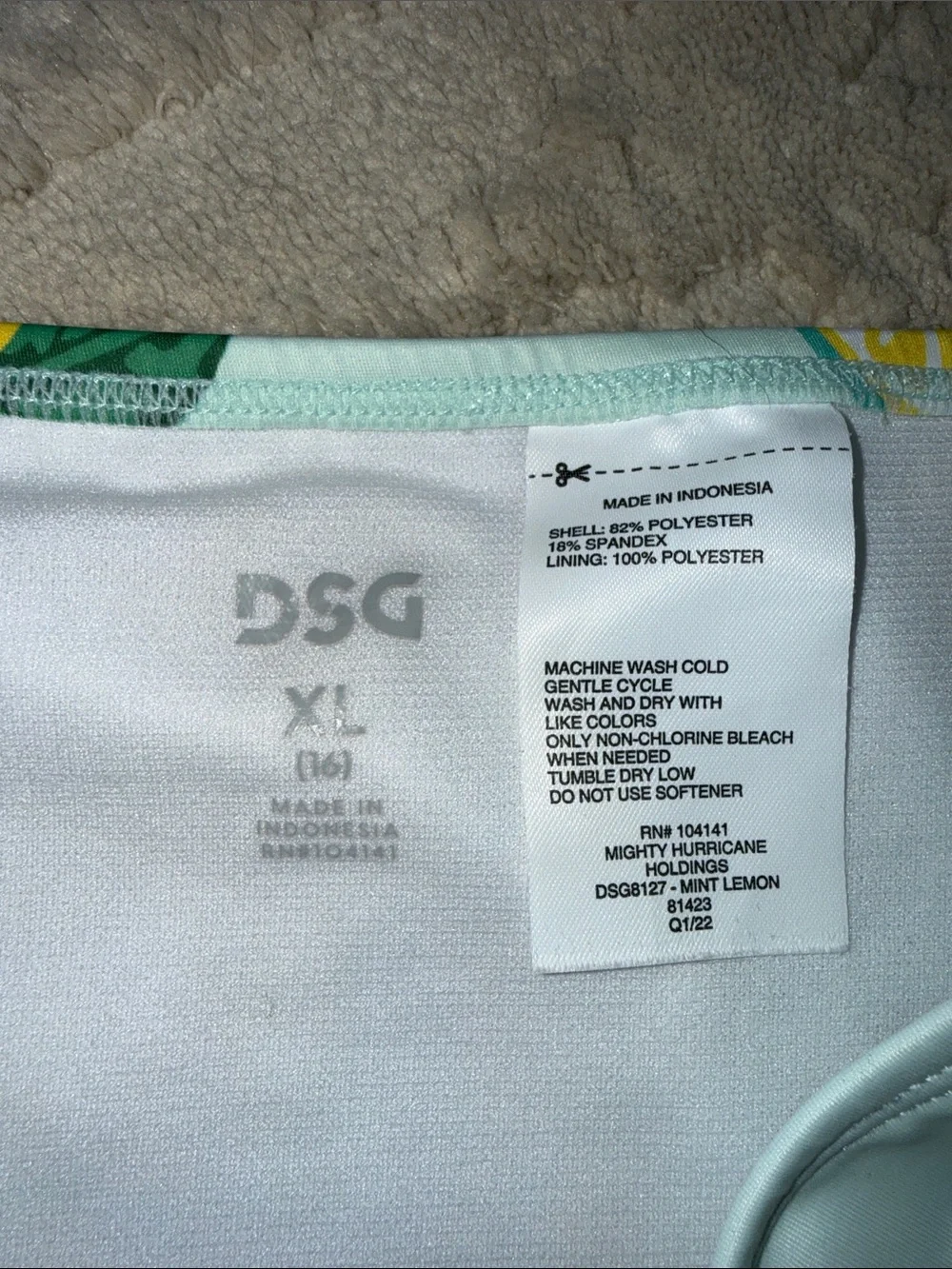 DSG Mint Lemon Print high waist Bikini Bottoms XL 16 never worn